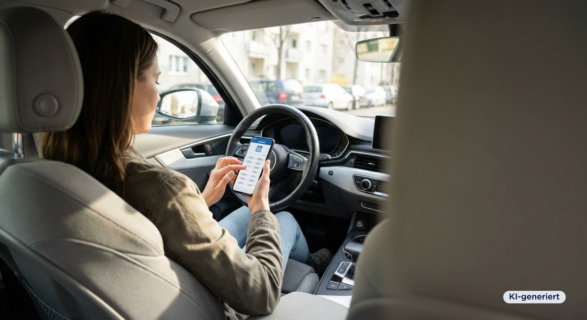 GenKI-Bild: Frau bucht einen Termin für ihr Auto GenKI-Bild: Frau bucht einen Termin für ihr Auto